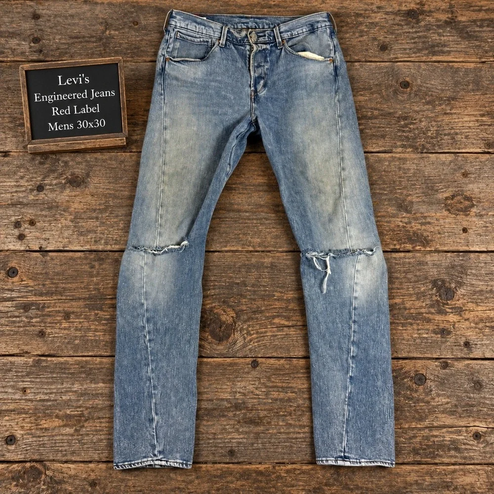 Levis Engineered Jeans Red Label Mens 30x30 Light Wash Distressed Twisted Seam